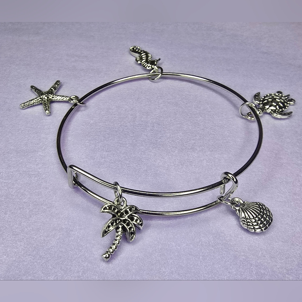 "A Day At The Beach" Silver Tone Charm Bracelet
